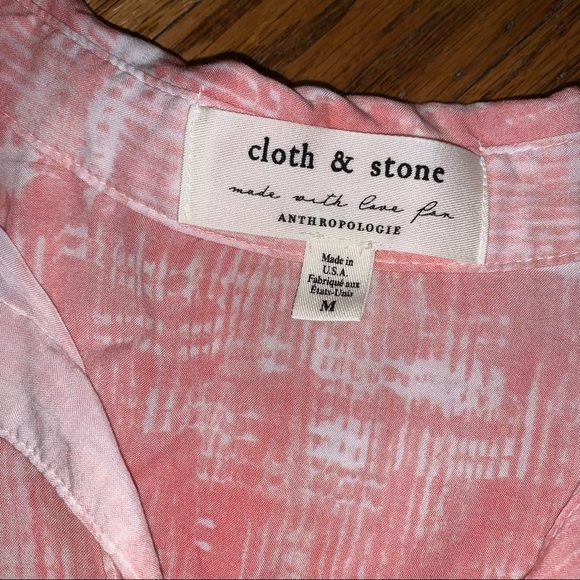Anthropologie Cloth & Stone Pink & White Marine Button Down Top Blouse Medium - Picture 8 of 9